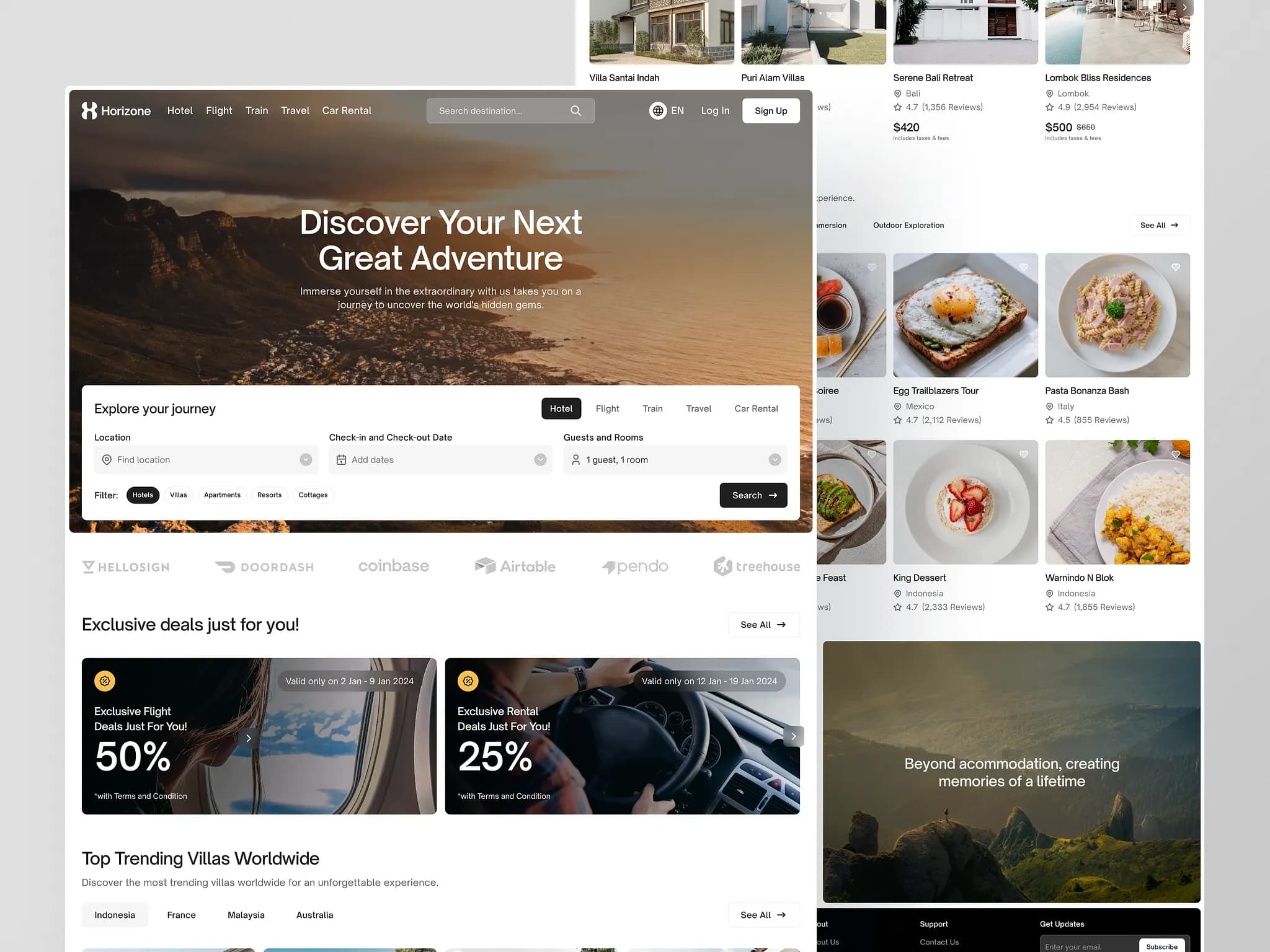 Illustrative food and booking marketplace interface reference