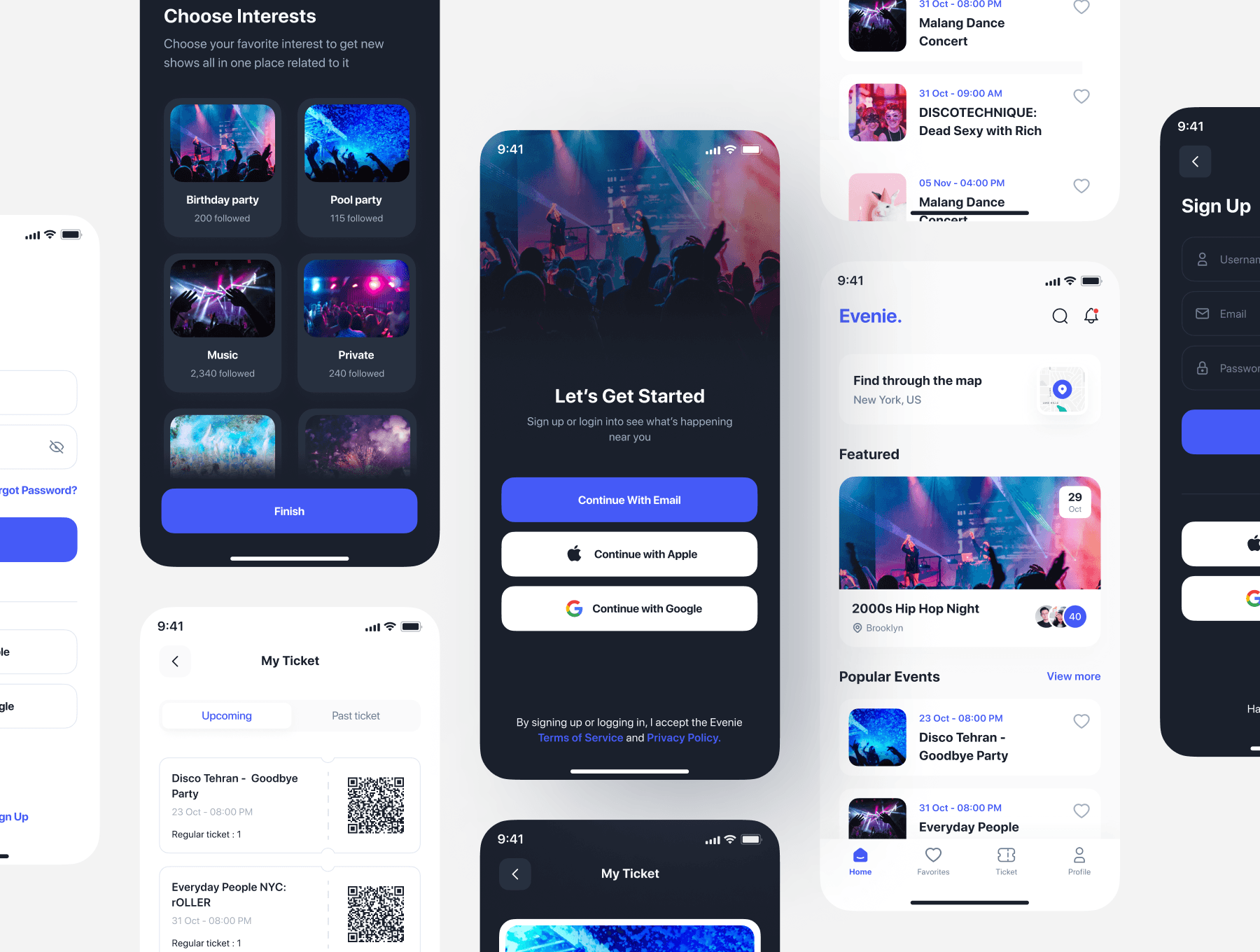 Illustrative event booking and ticket interface reference