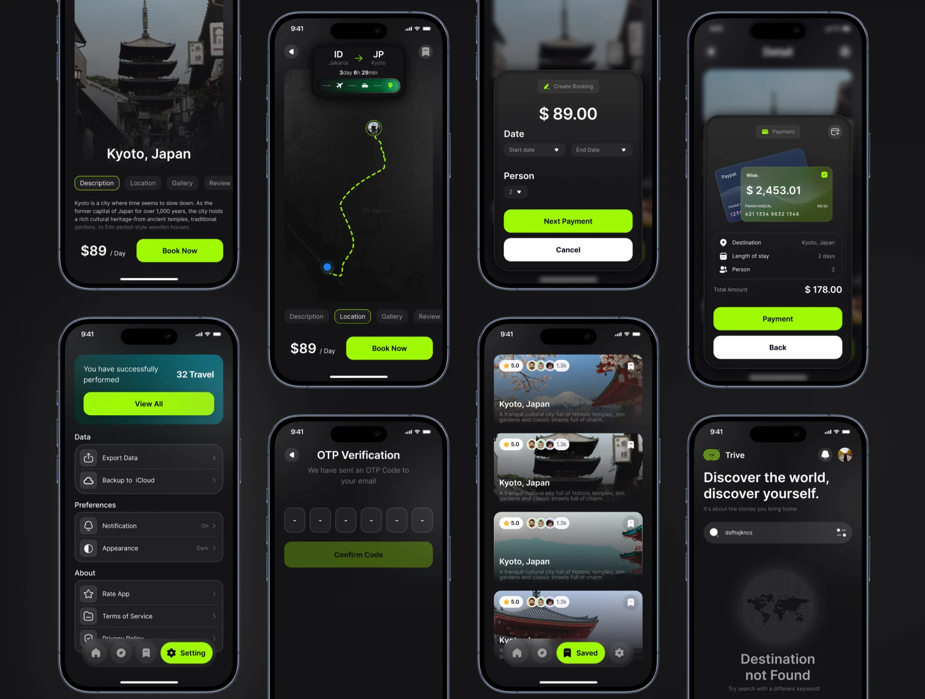Illustrative parking arrival and mobile check-in interface reference