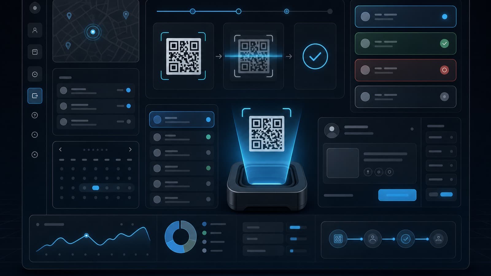 QR code check-in workflow board